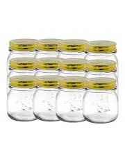 [LEMON AND LIME] 12PK 300ml Roma Glass Jars Preserve Jar Container w/ Gold Lids