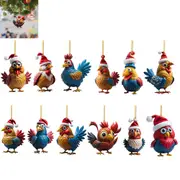2pcs Christmas Chicken Pendant Christmas Tree Car Hanging Ornament Window Wall Home-Style 1 and Style 2