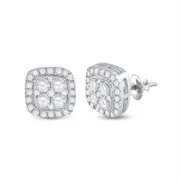 14k White Gold Round Diamond Square Earrings 3/4 Cttw