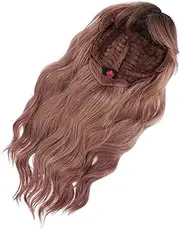 PAMINGONO Long Curly Wig with Bangs Natural Wavy Human Hair Wig Glueless Lace Front for Women Realistic Style