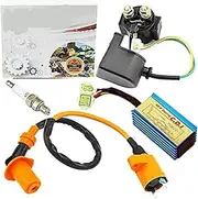 Vuzmode Performance Ignition Coil + + Starter Relay Solenoid + Spark Plug, for GY6 50cc 70cc 90cc 110cc 125cc 150cc 4-stroke Engine Scooter ATV Moped Quad Go Kart Pit Dirt Racing Bike 139QMB Engine Ig