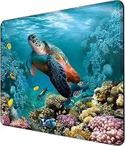 ghatobty Mouse Pad Underwater World Turtle Corals Square Mousepad Desk Mat with Non Slip Rubber Base, Stitched Edge Mouse Mat Desk Pad for Work Game Office, 9.5x8 Inches
