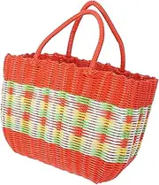 [EudoAU] Woven Market Basket Portable French Grocery Straw Beach Bag African Orange 1 Pc