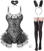 CR ROLECOS Bunny Costume Erotic Underwear Women's Rabbit Costume Bunny Girl Cosplay Plush Rabbit Set for Christmas Day Halloween Party Black