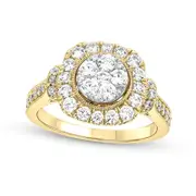1.25 CT. T.W. Composite Cushion-Shaped Natural Diamond Frame Antique Vintage-Style Engagement Ring in Solid 10K Yellow Gold