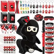 Spakon 113 Pcs Ninja Pinata Ninja Birthday Party Supplies Ninja Pinata Set 16 Mini Notebook 16 Pen 16 Keychain 16 Silicone Bracelet 16 Mini Ninjas 16 Sticker 16 Stamp Ninja Party Supplies Gifts Set