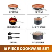 10 Pieces Cookware Set with Utensils Nonstick Coating Aluminum Scratch Resistant