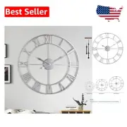 Almost Silent Large 24-Inch Wall Clock with Retro Roman Numerals - Perfect Decor