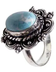 Sterling silver Larimar stone ring size 10 handcrafted