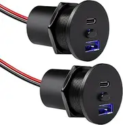 acegoo USB C Socket 12 V Motorhome Full Aluminium, 48 W Type C PD3.0 & QC3.0 Car 12 Volt Socket Installation Adapter with Switch & Blue Light for Camper Car Boat Truck Caravan Yacht, Pack of 2