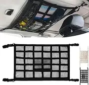 Car Ceiling Cargo Network Slimline Cargo Net, Double-Layer Mesh Roof Storage Organizer,Droop Less Truck SUV Travel Long Road Trip Camping Interior Accessories,Car Camping Essentials (35.4 * 25.6in)