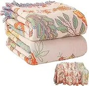 Throws for Sofas Large Cotton Sofa Throw Floral Bed Throw Blanket 79x91'' Soft Sofa Throws Large 3 Seater Non Slip Sofa Throw for Covering Sofa Bed Armchair Throw Blanket