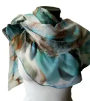White and Blue Nuno Felted Silk Scarf with Merino, Elegant Wedding Felt Shawl