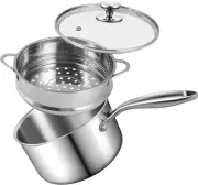Steamer for Cooking, 2.5 Quart Saucepan with Steamer Basket, 18/8 Tri-Ply Constr