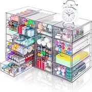 YH-MONICAQUE Desktop Drawer Organizer | 20 Drawers 4 Sets | Acrylic Makeup Organizer and Storage, Clear-Small Desk Storage Drawers, For Office Supply Storage/hair Accessories/Craft Organization