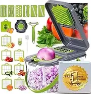 22-in-1 Vegetable Chopper & Mandoline Slicer – Food Chopper with Container & Veggie Spiralizer – Vegetable Cutter, Dicer, and Slicer for Salad, Onion, Potato, and Tomato – Kitchen Gadget – 13 Blades