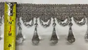 3.5” Tear Drop Beaded Trim Fringe W/ Gimp Top 22yards- Gray