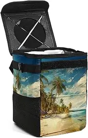 Car Trash Can with Lid,Bag Hanging Storage Pockets Leak-Proof,Portable Garbage Bin,Beach Sea View Sky Tropical