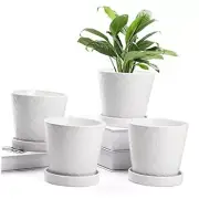 Plant Pots Indoor –5 inch Ceramic Flower Pot with Drainage Hole and White