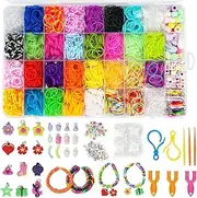 2500+ Loom Band Kits, 30 Colors Bands Bracelet Kit, Loom Rubber Band for DIY Complementary Bracelet Making Craft Kit with Accessory Storage Box