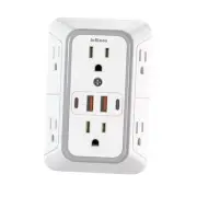 Outlet Extender Surge Protector - 6 Outlet Splitter with 4 USB Ports (2 White