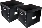 Vinyl Record Storage Box - 12 2 Pack - Crate Holds up to 75 Vinyl Albums - Black