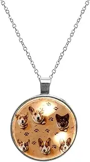 [Diusye] Necklaces for Women, Corgis and Footprints Print Stainless Steel Pendant Necklace Jewelry Birthday Anniversary Wife Girls Friends Gift