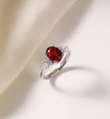 2.20 Ct Oval Cut Natural Ruby Diamond Engagement Ring 14K solid White gold