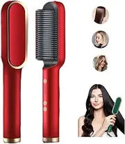GYLCTOM 2023 New Negative Ion Hair Straightener Comb with 5 Temperatures, 2 In 1 Hair Straightener Brush and Curler Portable Electric Straightener Heated Hair Brush 10S Fast Heating Anti-Scalding (Red