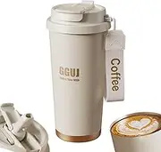500ml Water Bottle with Flip Straw, Stainless Steel Vacuum Insulated Tumbler, Leak Resistant Tumbler with Rubber Base - Gifts for Women & Men, Cream