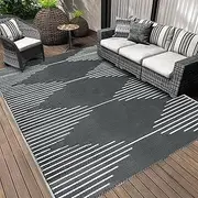 Falflor 180x270cm Plastic Outdoor Rug Waterproof Reversible Rug Lightweigh Indoor Outdoor Rug Plastic Straw Rug Large Outdoor Floor Mat for Camping RV Patio Deck(Grey)