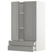 METOD / MAXIMERA wall cabinet w 2 doors/2 drawers, white/Bodbyn grey, 60x37x100 cm