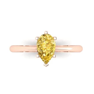 1.0Ct Pear Cut Yellow Gemstone Solid Gold Solitaire Engagement Promise Ring