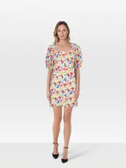 Floral Linen Short Sleeve Mini Dress
