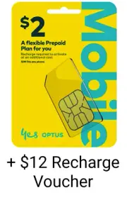 Optus Prepaid Mobile Phone 4G 5G Nano, Micro, Australian SIM Card + $12 Recharge