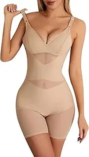 [lijuyip] Bodysuit Shapewear Tummy Control for Women V-Neck with Built in Bra High Waist Seamless Body Shaper Shorts