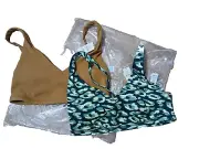 NWT 2 Offline By Aerie Goals Mustard and Green Camo Ribbed Plunge Sports Bras