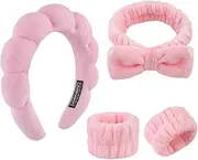 [YUXIANLB] Spa Headband for Washing Face Wristband Set, Skincare Headbands for Women Makeup, Terry Cloth Bubble Soft Hairband for Skincare, Sponge Puffy Headbands for Women Girls Hair Accessories (Pink)