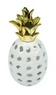 12" Portable Outdoor Ceramic Pineapple Battery Flameless LED Candle Lantern