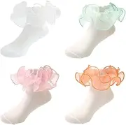 [WBZOTSS] Baby Girls Ruffle Socks Big Lace Ruffle Frilly Cozy Princess Style Dress Socks for Toddler Little Girls 4 Pairs