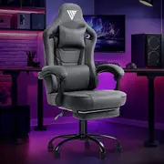 Advwin Gaming Chair with Footrest Linen Fabric Ergonomic Office Chair with Linkage Armrests High Back Computer Recliner Chair Dark Gray