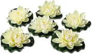 NAVADEAL 6PCS Artificial Floating Foam Lotus Flowers with Water Lily Pad Ornaments, Ivory White, Perfect for Patio Koi Pond Pool Aquarium Home Garden Wedding Party Holiday Decoration(with NO Lights)