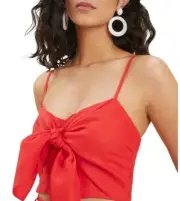 SEED HERITAGE Size 16 Red Cropped Linen Knot Front Top NWT