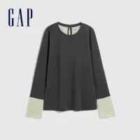 在飛比找momo購物網優惠-【GAP】女裝 圓領長袖T恤-深灰色(836105)