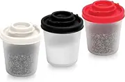 SIGNORA WARE Salt Pepper Shakers Moisture Proof Salt Shaker to Go Camping Picnic Outdoors Lunch Boxes Travel Spice Set Clear with Colored Lids Plastic Airtight Jar Dispenser Medium, 3 Pack White