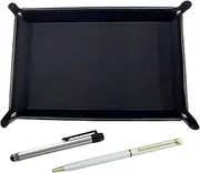 TRASB-ALST-WD002-W Japanese Grain Cowhide Leather Pen Tray Black Metal Touch Stick Silver and Epoxy Rotating Ballpoint Pen Set White