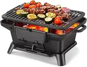 Hibachi Grill Outdoor, Portable Mini Charcoal Grill, 100% Pre-Seasoned Cast Iron, Small Japanese Yakitori Tabletop Skillet Grill Stove for Outdoor Camping
