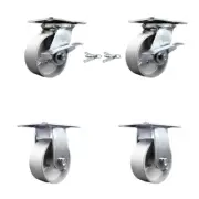 5 Inch Semi Steel Caster Set 2 Brakes/Swivel Locks and 2 Rigid Service Caster