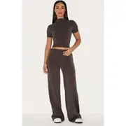 Petite Chocolate Modal High Waist Wide Leg Pants, Chocolate
