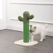 Pecos 21" Modern Jute Cactus Cat Scratching Post with Fuzzy Toy, Green/White